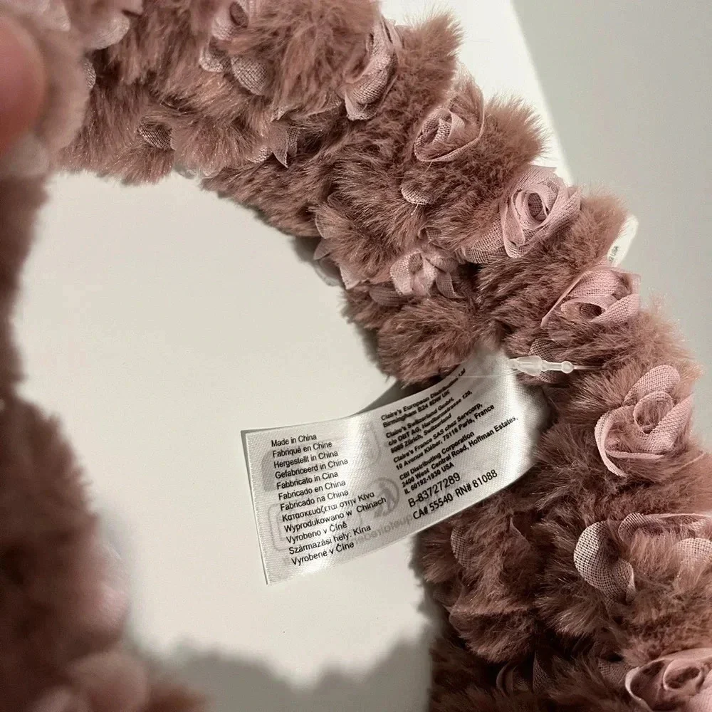 Claire’s Dusty Rose Furry Makeup Bow Headwrap NWT